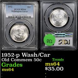PCGS 1952-p Wash/Car Old Commem Half Dollar 50c Graded ms64 By PCGS