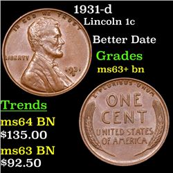 1931-d Lincoln Cent 1c Grades Select+ Unc BN