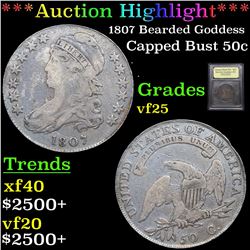 ***Auction Highlight*** 1807 Bearded Goddess Capped Bust Half Dollar 50c Graded vf  By USCG (fc)