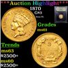 Image 1 : ***Auction Highlight*** 1870 Three Dollar Gold 3 Graded BU+ By USCG (fc)