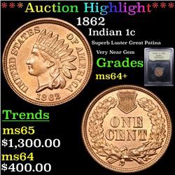 ***Auction Highlight*** 1862 Indian Cent 1c Graded Choice+ Unc By USCG (fc)