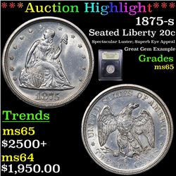 ***Auction Highlight*** 1875-s Twenty Cent Piece 20c Graded GEM Unc By USCG (fc)