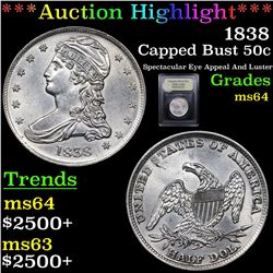 ***Auction Highlight*** 1838 Capped Bust Half Dollar 50c Graded Choice Unc By USCG (fc)