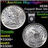 Image 1 : ***Auction Highlight*** 1838 Capped Bust Half Dollar 50c Graded Choice Unc By USCG (fc)