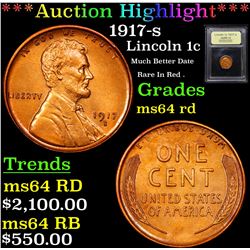 ***Auction Highlight*** 1917-s Lincoln Cent 1c Graded Choice Unc RD By USCG (fc)