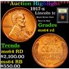 Image 1 : ***Auction Highlight*** 1917-s Lincoln Cent 1c Graded Choice Unc RD By USCG (fc)