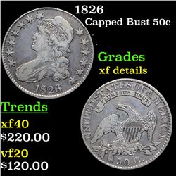 1826 Capped Bust Half Dollar 50c Grades xf details