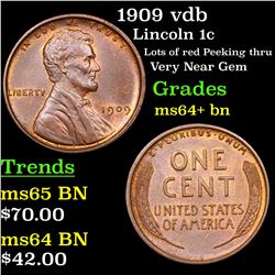 1909 vdb Lincoln Cent 1c Grades Choice+ Unc BN