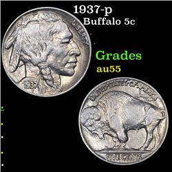 1937-p Buffalo Nickel 5c Grades Choice AU