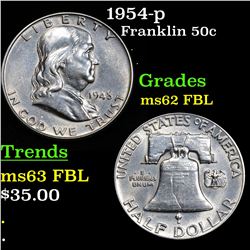 1954-p Franklin Half Dollar 50c Grades Select Unc FBL