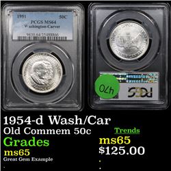 PCGS 1954-d Wash/Car Old Commem Half Dollar 50c Graded ms65 By PCGS