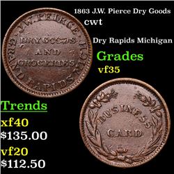 1863 J.W. Pierce Dry Goods Civil War Token 1c Grades vf++