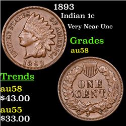 1893 Indian Cent 1c Grades Choice AU/BU Slider