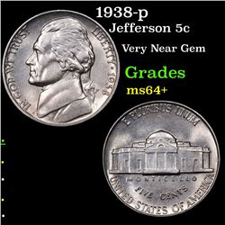 1938-p Jefferson Nickel 5c Grades Choice+ Unc