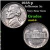Image 1 : 1938-p Jefferson Nickel 5c Grades Choice+ Unc