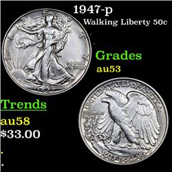 1947-p Walking Liberty Half Dollar 50c Grades Select AU
