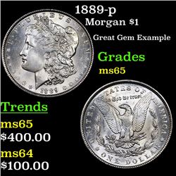 1889-p Morgan Dollar $1 Grades GEM Unc