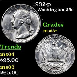 1932-p Washington Quarter 25c Grades Select+ Unc