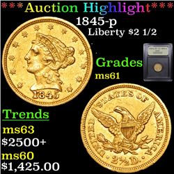 ***Auction Highlight*** 1845-p Gold Liberty Quarter Eagle $2 1/2 Graded BU+ By USCG (fc)