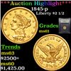 Image 1 : ***Auction Highlight*** 1845-p Gold Liberty Quarter Eagle $2 1/2 Graded BU+ By USCG (fc)
