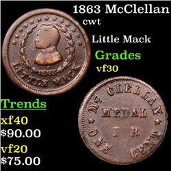 1863 McClellan Civil War Token 1c Grades vf++