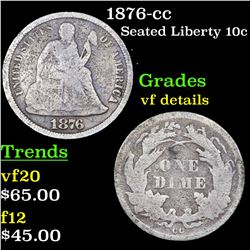 1876-cc Seated Liberty Dime 10c Grades vf details