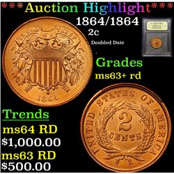 ***Auction Highlight*** 1864/1864 Two Cent Piece 2c Graded Select+ Unc RD By USCG (fc)