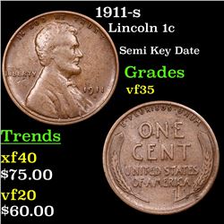 1911-s Lincoln Cent 1c Grades vf++