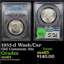 PCGS 1953-d Wash/Car Old Commem Half Dollar 50c Graded ms65 By PCGS