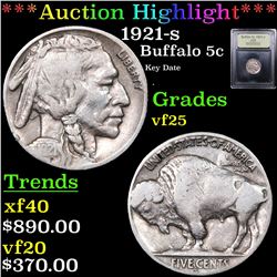 ***Auction Highlight*** 1921-s Buffalo Nickel 5c Graded vf+ By USCG (fc)