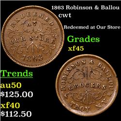 1863 Robinson & Ballou Civil War Token 1c Grades xf+