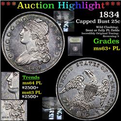 *** Highlight Of The Entire Auction*** 1834 Capped Bust Quarter 25c Graded Select Unc+ PL By USCG (f