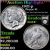 Image 1 : ***Auction Highlight*** 1921-p Peace Dollar $1 Graded Choice+ Unc By USCG (fc)