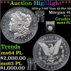 ***Auction Highlight*** 1878-p 7/8tf Vam 43 Hot 50 Morgan Dollar $1 Graded Choice Unc PL By USCG (fc