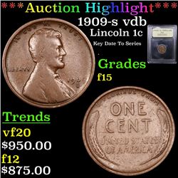 ***Auction Highlight*** 1909-s vdb Lincoln Cent 1c Graded f+ By USCG (fc)