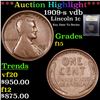 Image 1 : ***Auction Highlight*** 1909-s vdb Lincoln Cent 1c Graded f+ By USCG (fc)