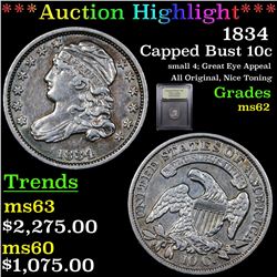 ***Auction Highlight*** 1834 Capped Bust Dime 10c Graded Select Unc By USCG (fc)