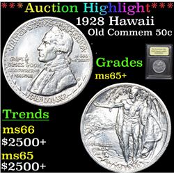 ***Auction Highlight*** 1928 Hawaii Old Commem Half Dollar 50c Graded GEM+ Unc By USCG (fc)