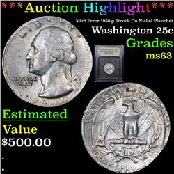 ***Auction Highlight*** Mint Error 1986-p Struck On Nickel Planchet Washington Quarter 25c Graded Se