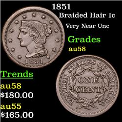 1851 Braided Hair Large Cent 1c Grades Choice AU/BU Slider