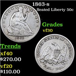 1863-s Seated Half Dollar 50c Grades vf++