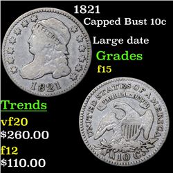 1821 Capped Bust Dime 10c Grades f+