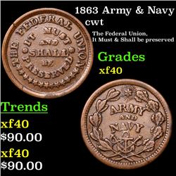 1863 Army & Navy Civil War Token 1c Grades xf