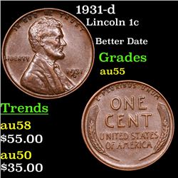 1931-d Lincoln Cent 1c Grades Choice AU