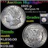 Image 1 : ***Auction Highlight*** 1921-p Morgan Dollar $1 Graded GEM+ Unc By USCG (fc)