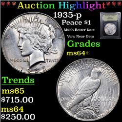 ***Auction Highlight*** 1935-p Peace Dollar $1 Graded Choice+ Unc By USCG (fc)