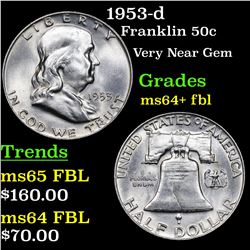 1953-d Franklin Half Dollar 50c Grades Choice Unc+ FBL