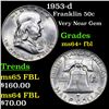 Image 1 : 1953-d Franklin Half Dollar 50c Grades Choice Unc+ FBL