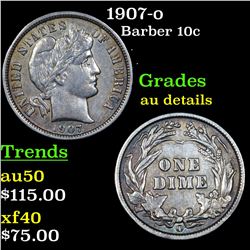 1907-o Barber Dime 10c Grades AU Details