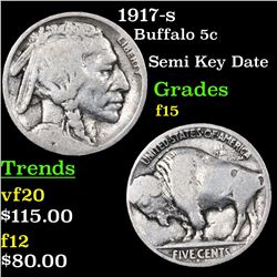1917-s Buffalo Nickel 5c Grades f+